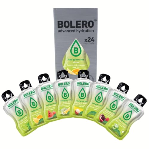 Bolero ICED GREEN TEA MIX 24x3g | Saftpulver ohne Zucker, gesüßt mit Stevia + Vitamin C | geeignet für Kinder, Sportler und Diabetiker | glutenfrei und veganfreundlich | Wassermelonengeschmack von Bolero