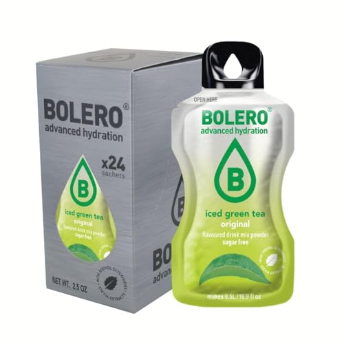 Bolero ICED GREEN TEA ORIGINAL 24x3g | Saftpulver ohne Zucker, gesüßt mit Stevia + Vitamin C | geeignet für Kinder, Sportler und Diabetiker | glutenfrei und veganfreundlich | Wassermelonengeschmack von Bolero