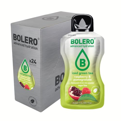 Bolero ICED GREEN TEA RASPBERRY & POMEGRANATE 24x8g | Saftpulver ohne Zucker, gesüßt mit Stevia + Vitamin C | geeignet für Kinder, Sportler und Diabetiker | glutenfrei und veganfreundlich von Bolero
