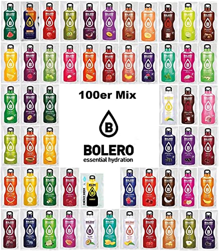 Bolero Kennenlernpaket Supersize mit 100 Tüten + Foodtastic Shaker 500ml I zuckerfreies Getränkepulver mit Stevia gesüßt I Mixbox zum Testen aller Geschmäcker von Bolero