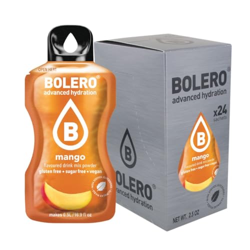 Bolero MANGO 24x3g | Saftpulver ohne Zucker, gesüßt mit Stevia + Vitamin C | geeignet für Kinder, Sportler und Diabetiker | glutenfrei und veganfreundlich | Mangogeschmack von Bolero