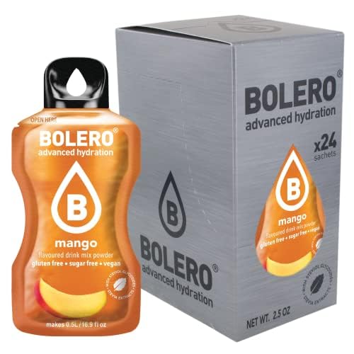 Bolero MANGO 24x3g | Saftpulver ohne Zucker, gesüßt mit Stevia + Vitamin C | geeignet für Kinder, Sportler und Diabetiker | glutenfrei und veganfreundlich | Mangogeschmack von Bolero