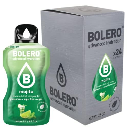 Bolero MOJITO 24x3g | Getränkepulver ohne Zucker, gesüßt mit Stevia + Vitamin C | geeignet für Kinder, Sportler und Diabetiker | glutenfrei und veganfreundlich | Mojito-Geschmack von Bolero