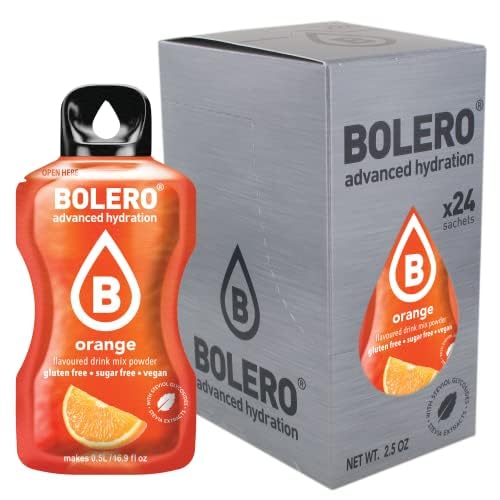 Bolero ORANGE 24x3g | Saftpulver ohne Zucker, gesüßt mit Stevia + Vitamin C | geeignet für Kinder, Sportler und Diabetiker | glutenfrei und veganfreundlich | Orangengeschmack von Bolero
