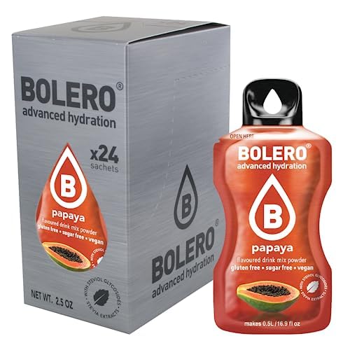 Bolero PAPAYA 24x3g | Saftpulver ohne Zucker, gesüßt mit Stevia + Vitamin C | geeignet für Kinder, Sportler und Diabetiker | glutenfrei und veganfreundlich | Papaya-Geschmack von Bolero