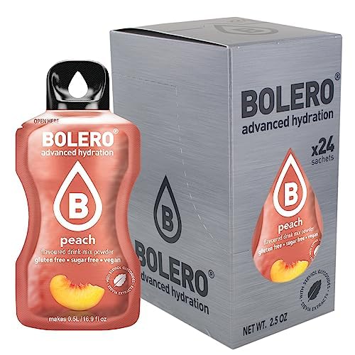 Bolero PEACH 24x3g | Saftpulver ohne Zucker, gesüßt mit Stevia + Vitamin C | geeignet für Kinder, Sportler und Diabetiker | glutenfrei und veganfreundlich | Pfirsichmischung von Bolero