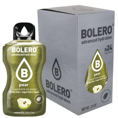 Bolero PEAR 24x3g | Saftpulver ohne Zucker, gesüßt mit Stevia + Vitamin C | geeignet für Kinder, Sportler und Diabetiker | glutenfrei und veganfreundlich | Birnengeschmack von Bolero