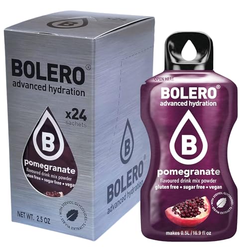 Bolero POMEGRANATE 24x3g | Saftpulver ohne Zucker, gesüßt mit Stevia + Vitamin C | geeignet für Kinder, Sportler und Diabetiker | glutenfrei und veganfreundlich | Granatapfelgeschmack von Bolero