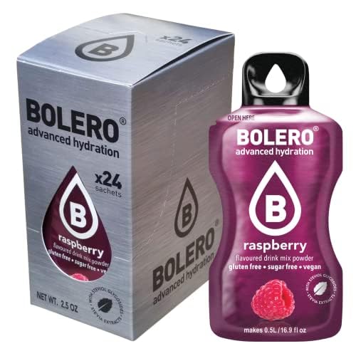 Bolero RASPBERRY 24x3g | Saftpulver ohne Zucker, gesüßt mit Stevia + Vitamin C | geeignet für Kinder, Sportler und Diabetiker | glutenfrei und veganfreundlich | Himbeergeschmack von Bolero
