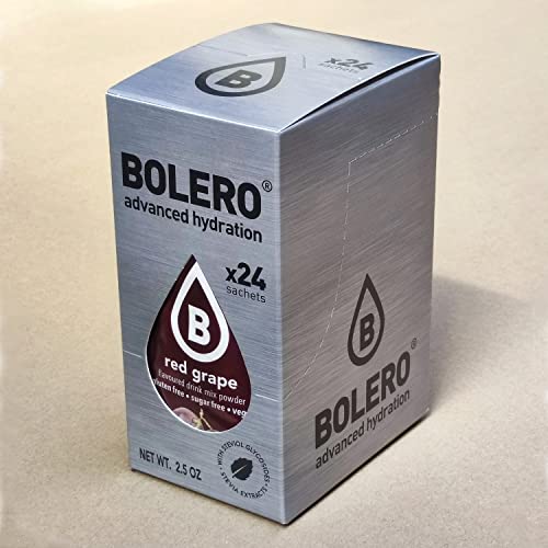 Bolero RED GRAPE 24x3g | Saftpulver ohne Zucker, gesüßt mit Stevia + Vitamin C | geeignet für Kinder, Sportler und Diabetiker | glutenfrei und veganfreundlich | Der Geschmack roter Trauben von Bolero