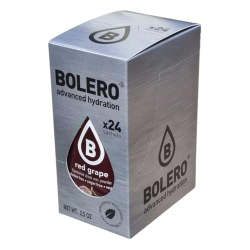 Bolero RED GRAPE 24x3g | Saftpulver ohne Zucker, gesüßt mit Stevia + Vitamin C | geeignet für Kinder, Sportler und Diabetiker | glutenfrei und veganfreundlich | Der Geschmack roter Trauben von Bolero