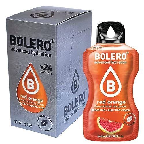 Bolero RED ORANGE 24x3g | Saftpulver ohne Zucker, gesüßt mit Stevia + Vitamin C | geeignet für Kinder, Sportler und Diabetiker | glutenfrei und veganfreundlich | Rot-Orangen-Geschmack von Bolero