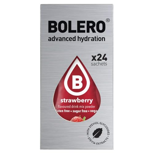 Bolero STRAWBERRY 24x3g | Saftpulver ohne Zucker, gesüßt mit Stevia + Vitamin C | geeignet für Kinder, Sportler und Diabetiker | glutenfrei und veganfreundlich | Erdbeergeschmack von Bolero