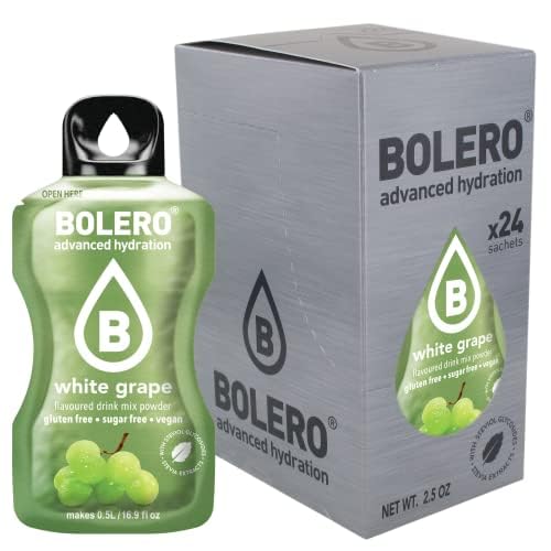 Bolero WHITE GRAPE 24x3g | Saftpulver ohne Zucker, gesüßt mit Stevia + Vitamin C | geeignet für Kinder, Sportler und Diabetiker | glutenfrei und veganfreundlich | der Geschmack weißer Trauben von Bolero