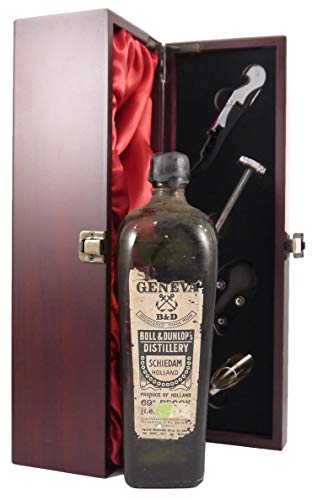 Early 1900's Boll & Dunlop's Distillery Geneva Gin early 1900's in einer mit Seide ausgestatetten Geschenkbox, da zu 4 Wein Accessoires, 1 x 700ml von Early Boll & Dunlop's