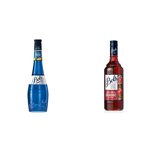 Bols Blue Curacao Likör (1 x 0.7 l) & Grenadine - Sirup Alkoholfrei (1 x 0.75 l) von Bols