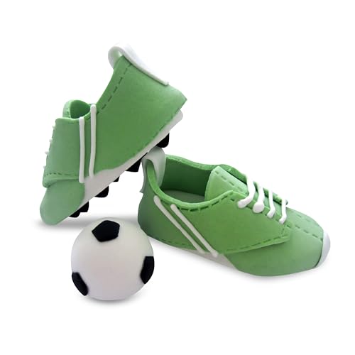 Bombasei Handgefertigte Fondantdeko Fussball Schuhe in Grün mit Schnürsenkel & Nähten als Detail 107g, Fußball Tortendeko für Geburtstage von Bombasei decor