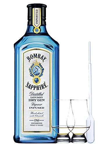 Bombay Sapphire Gin 1,0 Liter + 2 Glencairn Gläser und Einwegpipette Bombay Sapphire Gin 1,0 Liter + 2 Glencairn Gläser und Einwegpipette von Bombay Sapphire Gin