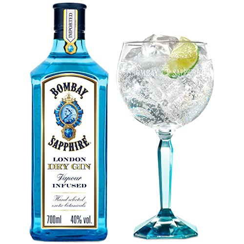 Bombay Sapphire Gin-Geschenkset mit Bombay Sapphire Premium Distilled London Dry Gin, ideal als Geburtstagsgeschenk, 40% Vol., 70 cl/700 ml und Ballon-Glas für Gin von Bombay