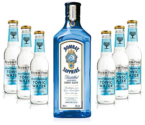 Gin Tonic Set Bombay Sapphire 0,7l 700ml (40% Vol) + 6x Fever Tree Mediterranean Tonic Water 200ml Inkl. Pfand MEHRWEG + Mixcompany Postkarte von Bombay Sapphire-Bombay Sapphire