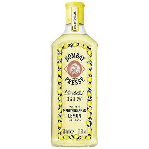 Bombay Citron Pressé Premium Distilled Lemon Flavoured Gin, per Dampfinfusion hergestellt mit den besten Zitronen vom Mittelmeer, intensiver Zitronengeschmack, 37,5% Vol., 70 cl/700 ml von Bombay Sapphire