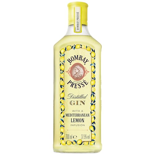 Bombay Citron Pressé Premium Distilled Lemon Flavoured Gin, per Dampfinfusion hergestellt mit den besten Zitronen vom Mittelmeer, intensiver Zitronengeschmack, 37,5% Vol., 70 cl/700 ml von Bombay Sapphire