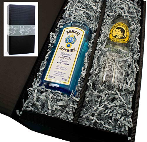 Bombay Saphire Gin 40% 0,7l Geschenkkarton mit 1 Glas und 1 Thomas Henry Tonic von Bombay