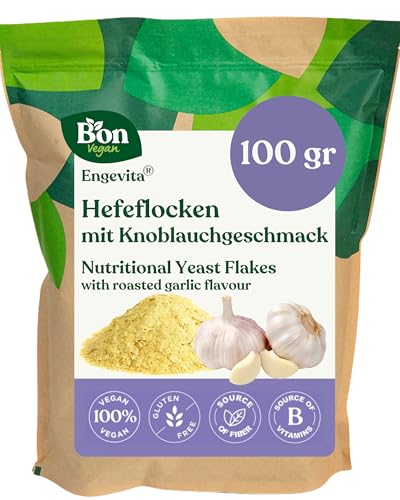 Engevita Hefeflocken mit Knoblauchgeschmack | Nutritional Yeast Flakes | Veganer Glutenfrei Käseersatz | Gentechnikfrei | Inaktive Nährhefe Flocken von Bon Vegan - 100 gr von Bon Vegan