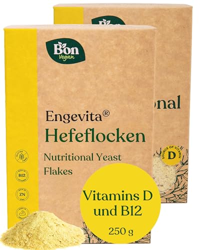 Engevita Hefeflocken von Bon Vegan | Nutritional Yeast Flakes | veganer Käseersatz | Nährhefe mit veganem Vitamin-D, B12, des B-Komplexes und Zink | Gentechnikfrei - 250 gr von Bon Vegan