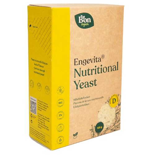Engevita Nährhefe Flocken by Bon Vegan | Premium Nutritional Yeast Flakes 125g | veganer Käseersatz | mit veganem Vitamin-D | Vitamin B12 | Vitamine des B-Komplexes und Zink | Gentechnikfrei von Bon Vegan