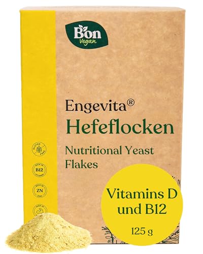 Engevita Nährhefe Flocken by Bon Vegan | Premium Nutritional Yeast Flakes 125g | veganer Käseersatz | mit veganem Vitamin-D | Vitamin B12 | Vitamine des B-Komplexes und Zink | Gentechnikfrei von Bon Vegan