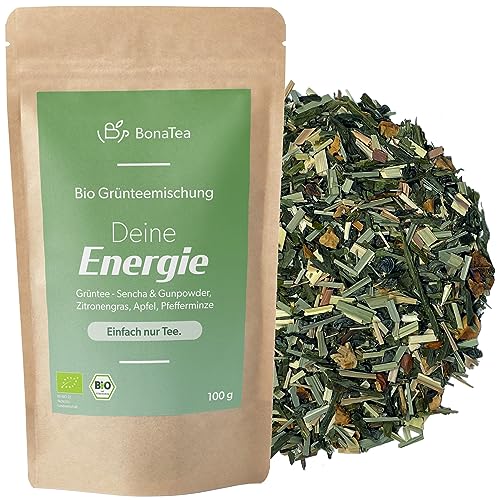 BIO Deine Energie - Bio Grüner Tee Mischung 100g mit Sencha, Gunpowder, Zitronengras, Loser Tee mit Koffein zum Aufwachen am Morgen von BonaTea