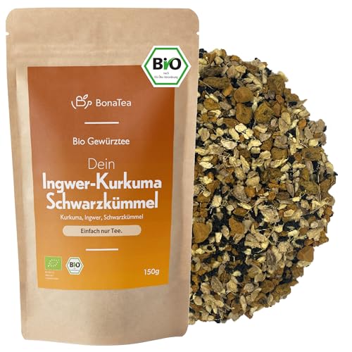 Bio Ingwer Kurkuma Schwarzkümmel Tee – Hochwertiger loser Gewürztee inspiriert von ayurvedischer Tradition 150g von BonaTea
