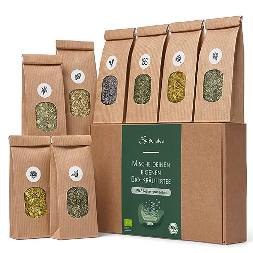 Tee Selber Mischen Set Geschenk mit Kräutern - BIO Kräuter Tee Geschenkset mit 8 leckeren Tee-Sorten zum DIY Teemischung Selber Machen von BonaTea