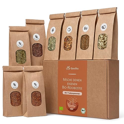 Tee Selber Mischen Set Geschenk mit Rooibostee - BIO Rooibos Tee Geschenkset mit 7 leckeren Tee-Sorten zum DIY Teemischung Selber Machen von BonaTea