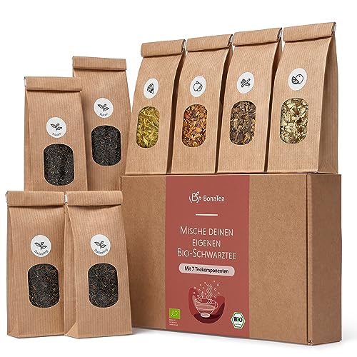 Tee Selber Mischen Set Geschenk mit Schwarztee - BIO Schwarzer Tee Geschenkset mit 7 leckeren Tee-Sorten zum DIY Teemischung Selber Machen Tee Selber Mischen Set Geschenk mit Schwarztee - BIO Schwarzer Tee Geschenkset mit 7 leckeren Tee-Sorten zum DIY Teemischung Selber Machen von BonaTea