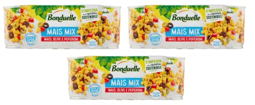 3x Bonduelle Mais Mix Mais Olive e Peperoni Süßer und Knuspriger Mais mit Oliven und Peperoni ( 3 x 170g ) von Bonduelle