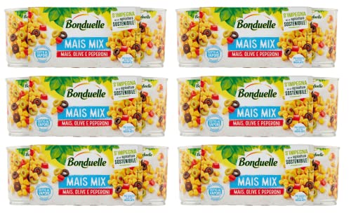 6x Bonduelle Mais Mix Mais Olive e Peperoni Süßer und Knuspriger Mais mit Oliven und Peperoni ( 3 x 170g ) von Bonduelle