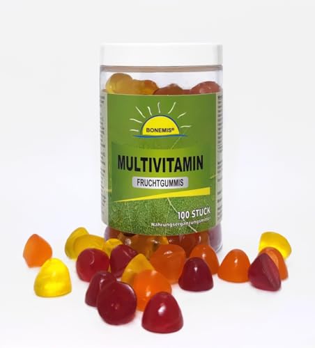 Große Multivitamin Fruchtgummis, vegan, ohne Zuckerzusatz, 100 Stück à 3 Gramm, Bonemis® von Bonemis