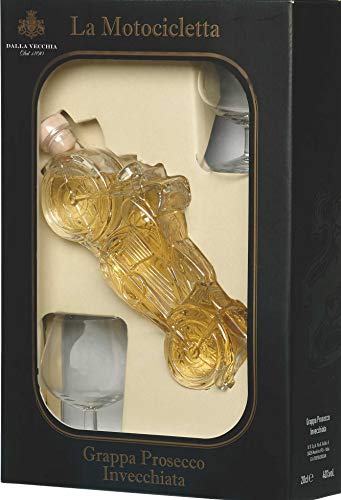 Grappa Prosecco Invecchiata La Motocicletta 40% Vol. - Obstbrand - 0,2l Bonollo Motorrad mit 2 Gläsern 40% Vol. - Obstbrand - Die aussergewöhnliche Weihnachtsgeschenkidee von Bonollo