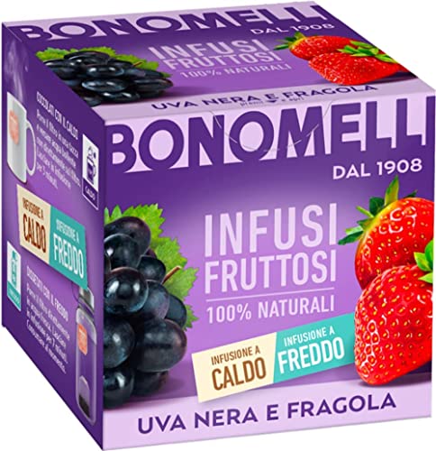 3x Bonomelli Infusi Fruttosi Uva Nera e Fragola Infusion mit Schwarze Trauben und Erdbeere Packung mit 10 Filtern 100% natürliche Inhaltsstoffe von Bonomelli