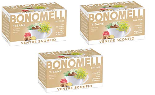 3x Bonomelli Tisane Ventre Sgonfio Um das Gefühl der Schwellung zu reduzieren mit Fenchel, Anis und Ingwerextrakt 100% natürlicher 16 Filter von Bonomelli