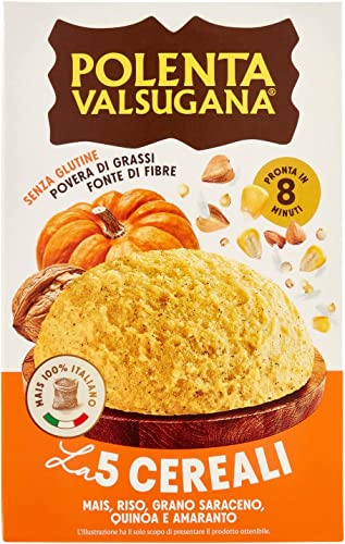 3x Polenta Valsugana mit 5 Körnern schnell 350 g Packung mit Mais Reis, Buchweizen, Quinoa und Amaranth, knusprige und duftende Textur, in wenigen Minuten fertig, glutenfrei von Bonomelli