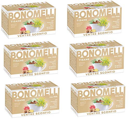 6x Bonomelli Tisane Ventre Sgonfio Um das Gefühl der Schwellung zu reduzieren mit Fenchel, Anis und Ingwerextrakt 100% natürlicher 16 Filter von Bonomelli