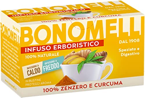Bonomelli Infusi Erboristici Zenzero e Curcuma Infusion mit Ingwer und Kurkuma Packung mit 16 Filtern 100 % natürliche Inhaltsstoffe von Bonomelli