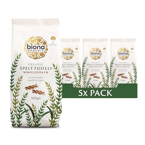 Biona Bio-Vollkorn-Dinkel-Fusilli – 500 g (10er-Pack) | Ballaststoffreiche Pasta aus Urgetreide | Tolle Weizenalternative | Plastikfreie Verpackung von Bonsan