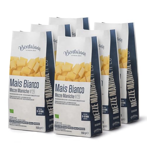 Bontasana - Mezze maniche aus weißem Mais, natürlich glutenfreie Nudeln, BIO, Halal, Kosher, Vegan und plastikfrei - 6 x 250g, 1,5kg von Bontasana