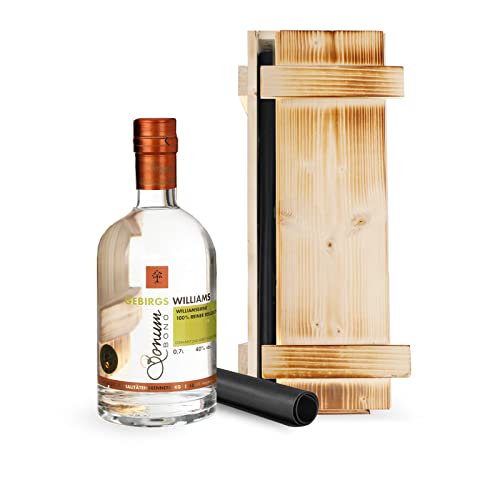 BONUM BONO Gebirgs Williamsbirne Obstbrand Geschenk Grillen | 1x 0,7L & Grillmatte für alle Grills | edle Holzkiste mit Birnenbrand und Silikon Grillmatte 40x33cm | 40% Alkohol | Schnaps Geschenk von Bonum Bono