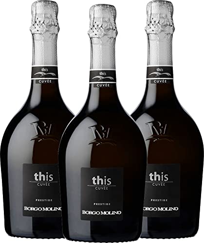VINELLO 3er Weinpaket Cuvee This Brut - Borgo Molino mit einem VINELLO.weinausgießer | 3 x 0,75 Liter von Borgo Molino