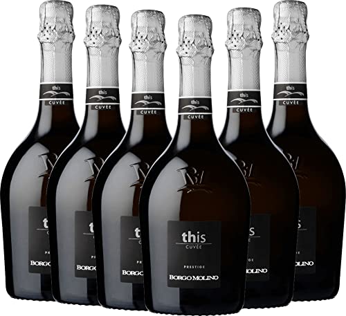 VINELLO 6er Weinpaket Cuvee This Brut - Borgo Molino mit einem VINELLO.weinausgießer | 6 x 0,75 Liter von Borgo Molino